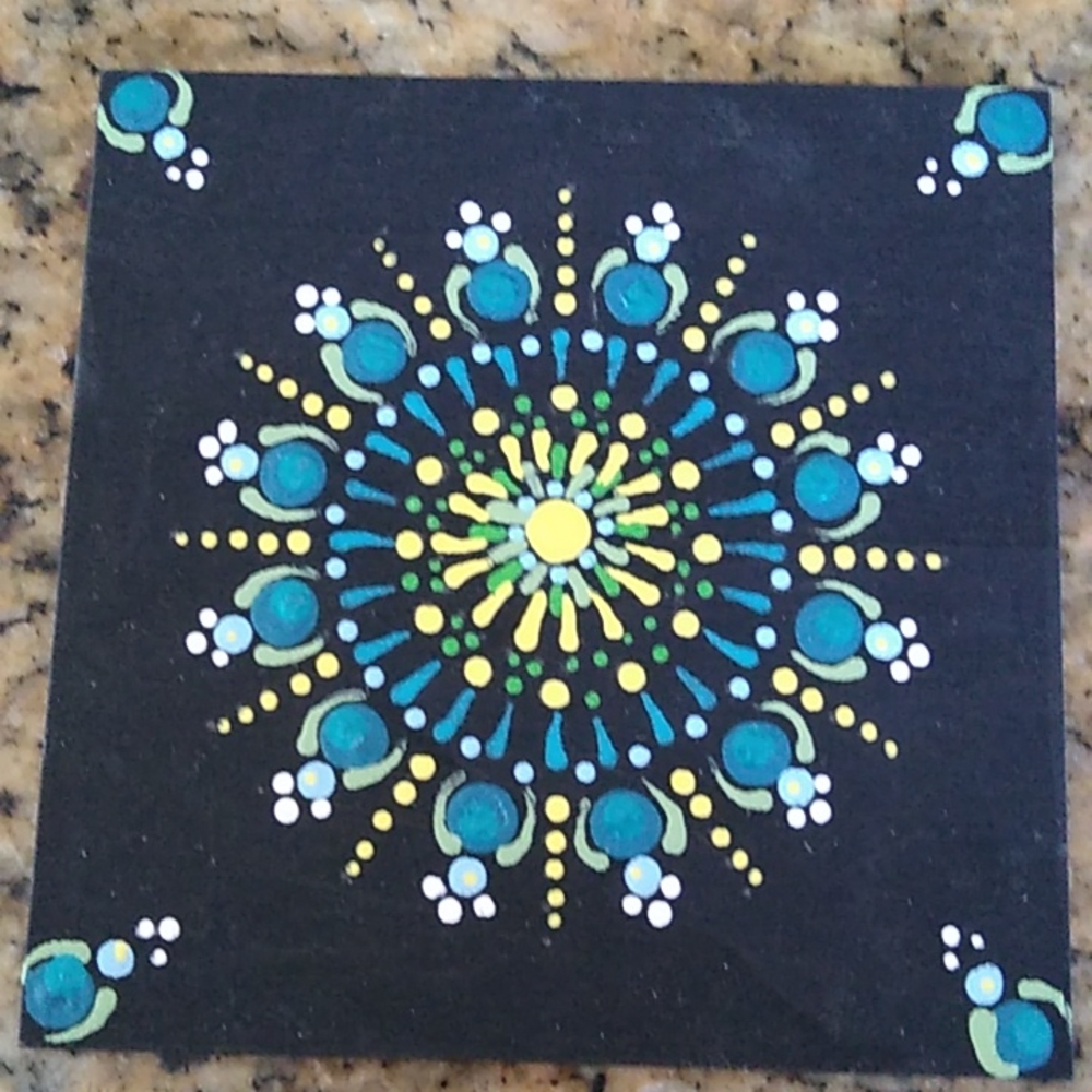 Hand Painted Mandala 4"x4" wood square